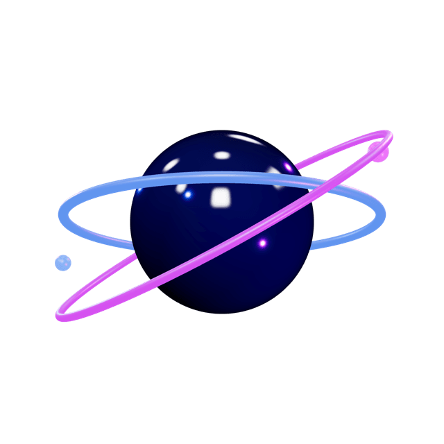 3D render of a glossy orb with glowing orbit rings